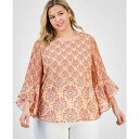 カスパー レディース カットソー トップス Plus Size Printed Flared-Sleeve Blouse Vanilla Ice Multi(4)