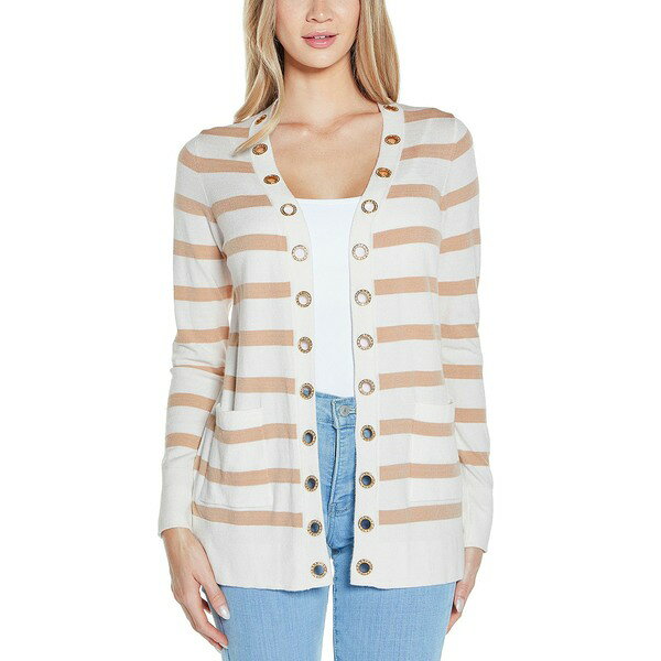 ベルディーニ レディース ニット&セーター アウター Women's Rhinestone Grommet Striped Open-Front C..