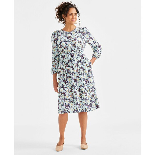 スタイルアンドコー レディース ワンピース トップス Women's Printed Metallic Midi Dress, Exclusively at Macy's Blooming Blue