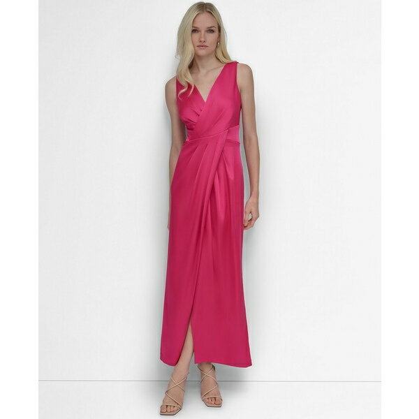 ダナ キャラン ニューヨーク レディース ワンピース トップス Women's Surplice-Neck Faux-Wrap Sleeveless Gown Pink Peacock