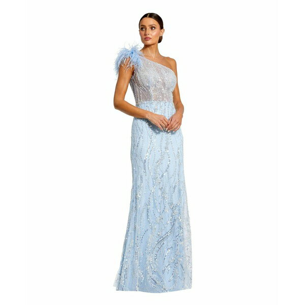 マックダガル レディース ワンピース トップス Women's Feathered One Shoulder Embroidered Applique Gown Powder blue