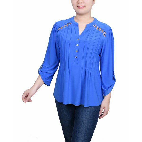 ニューヨークコレクション レディース カットソー トップス Petite Pin tuck Front Top with Chain Det..