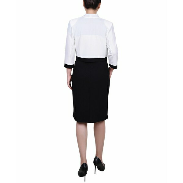 ニューヨークコレクション レディース ワンピース トップス Women's 3/4 Sleeve Colorblocked Dress, 2 Piece Set Black, White