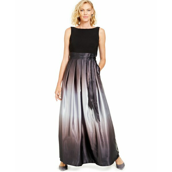 エス エル ファッションズ レディース ワンピース トップス Ombr Satin Bow Sash Gown Black/Silver
