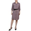 ニューヨークコレクション レディース ワンピース トップス Petite 3/4 Roll Tab Sleeve Shirtdress Lilas Black Swirl