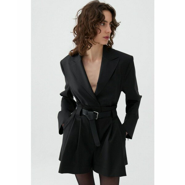 ノクチューン レディース ワンピース トップス Women's Belted Long Sleeve Romper Black
