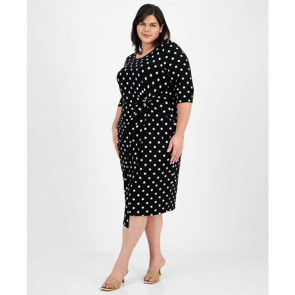 コネクテッド レディース ワンピース トップス Plus Size Printed Twisted-Side Midi Dress Black