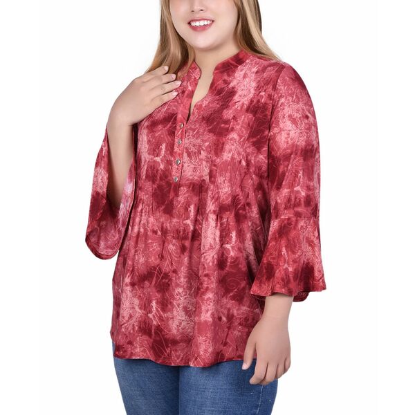 ニューヨークコレクション レディース カットソー トップス Plus Size Pleat Front Y-Neck Top Wine Wi..