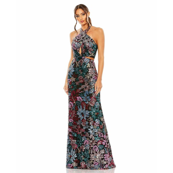 マックダガル レディース ワンピース トップス Women's Sequin Embellished Cross Neck Gown Black multi