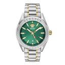 ヴェルサーチ メンズ ブレスレット・バングル・アンクレット アクセサリー Men's V-Code Silver Stainless Steel Bracelet Watch, 42mm Two Tone/Green(4)