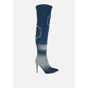 ロンンドンラグ レディース ブーツ シューズ Eilish Rhinestones Knee High Denim Boots Dark blue