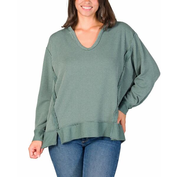 24セブンコンフォート レディース カットソー トップス Women's Relaxed Fit Ribbed Knit V Neck Sweat..