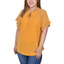 ニューヨークコレクション レディース カットソー トップス Plus Size Short Ruffled Sleeve Crepe Knit Top with...