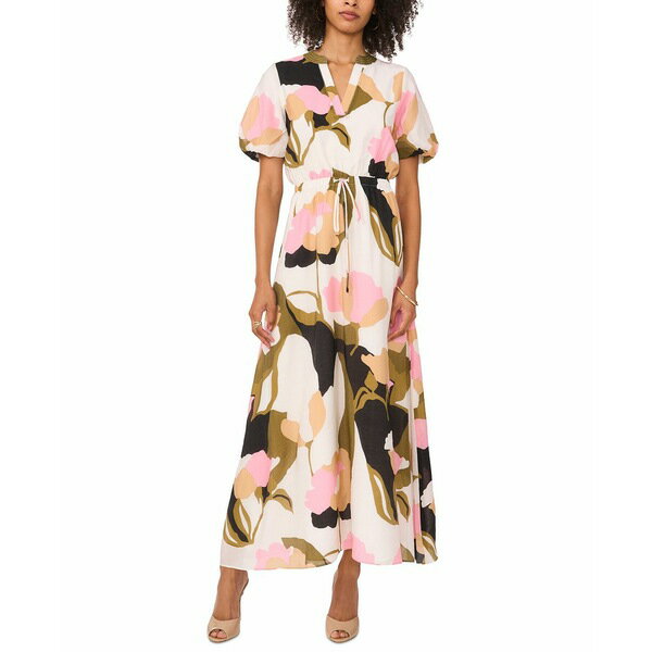ヴィンスカムート レディース ワンピース トップス Women's Printed Split-Neck Puff-Sleeve Dress Blush