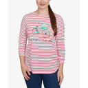 ルビーロード レディース カットソー トップス Petite Bicycle in Bloom Striped Three Quarter Sleeve T-S...