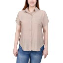 ニューヨークコレクション レディース カットソー トップス Short Sleeve Woven Front-Jersey Back Top Humus