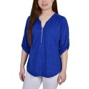 ニューヨークコレクション レディース カットソー トップス Petite 3/4 Roll Tab Zip Front Jacquard Knit Top Ro...