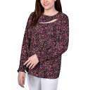 ニューヨークコレクション レディース カットソー トップス Petite Long Sleeve Dobby Blouse Abstract Square