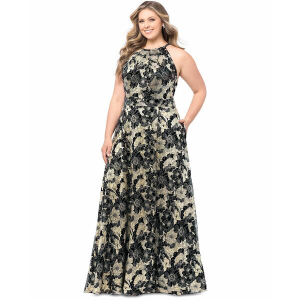 ベッツィ アンド アダム レディース ワンピース トップス Plus Size Floral Foil Print Halter-Neck Gown Green/gold