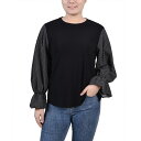 ニューヨークコレクション レディース カットソー トップス Petite Long Sleeve Top with Printed Sleeves Black ...