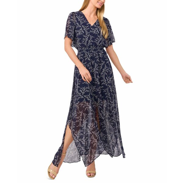 セセ レディース ワンピース トップス Women's Smocked-Waist Flutter-Sleeve Maxi Dress Classic Navy