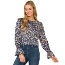 セセ レディース カットソー トップス Women's Pleated-Neck Long-Sleeve Ruffled-Cuff Blouse Classic...