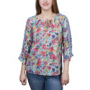 ニューヨークコレクション レディース カットソー トップス Petite 3/4 Sleeve Tunic with Crochet and Tie Neck ...