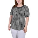 ニューヨークコレクション レディース カットソー トップス Plus Size Short Puff Sleeve Sheer Inset Top Black ...