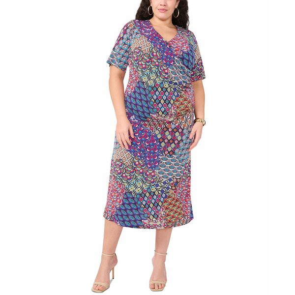 ミスク レディース ワンピース トップス Plus Size Printed Short-Sleeve Sheath Dress Cobalt