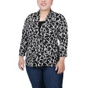 ニューヨークコレクション レディース カットソー トップス Plus Size 3/4 Sleeve Two-Fer Top Black Dusolei(4)