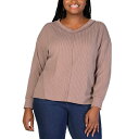24セブンコンフォート レディース カットソー トップス Plus Size Fit Ribbed Knit V-Neck Top Taupe