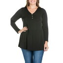 24セブンコンフォート レディース カットソー トップス Women's Plus Size Flared Long Sleeves Henley Tunic ...