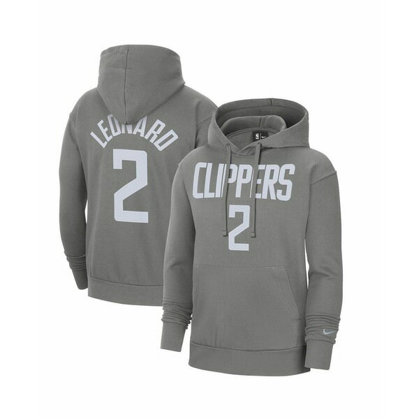 ʥ ǥ ѡåȥ  Men's Kawhi Leonard Gray LA Clippers 2020/21 Earned Edition Name and Number Pullover Hoodie Gray