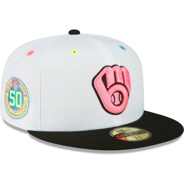 ニューエラ メンズ 帽子 アクセサリー Milwaukee Brewers New Era Neon Eye 59FIFTY Fitted Hat White