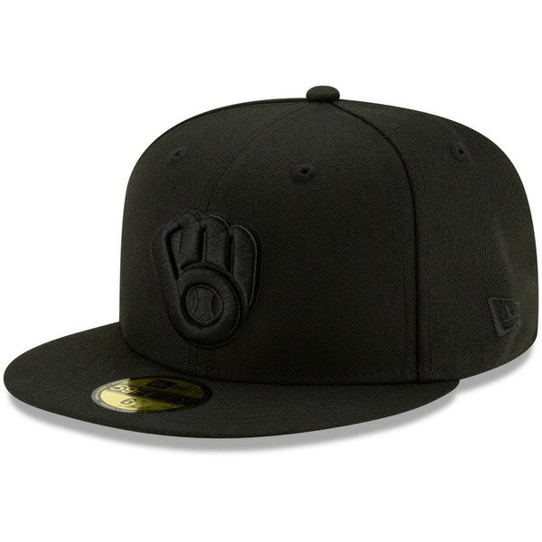 j[G Y Xq ANZT[ Milwaukee Brewers New Era Black on Black 59FIFTY Fitted Hat Black