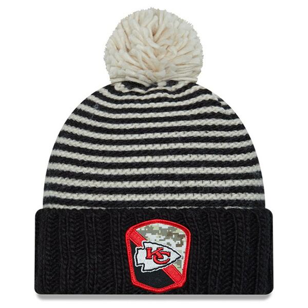 ˥塼 ǥ ˹ ꡼ Kansas City Chiefs New Era Women's 2023 Salute To Service Cuffed Pom Knit Hat Black