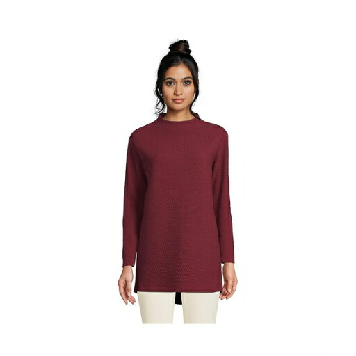 ランズエンド レディース カットソー トップス Women's Petite Long Sleeve Textured Pique Funnel Neck Tunic Rich burgundy ランズエンド レディース カットソー トップス Women's Petite Long Sleeve Textured Pique Funnel Neck Tunic Rich burgundy