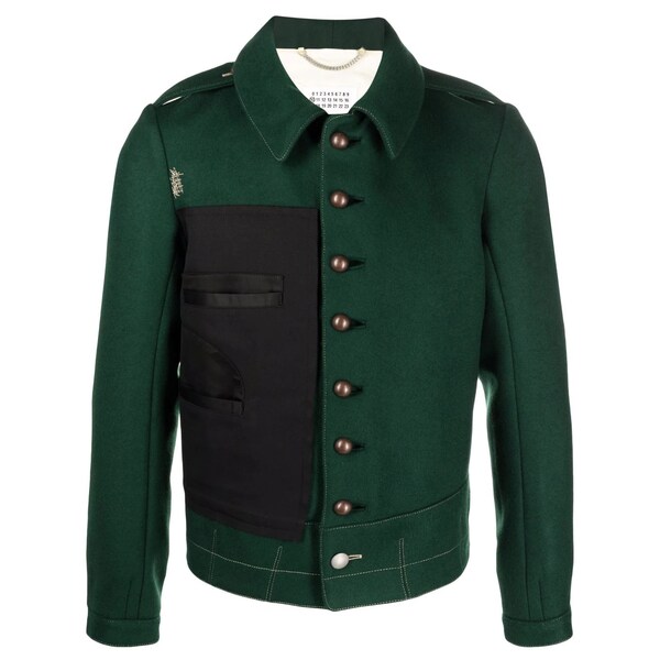 マルタンマルジェラ メンズ ジャケット＆ブルゾン アウター ストライプ シャツ green/black