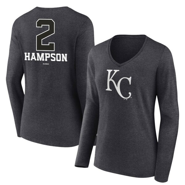 t@ieBNX fB[X TVc gbvX Kansas City Royals Fanatics Branded Women's Personalized Monochrome Name & Number Long Sleeve VNeck TShirt Charcoal