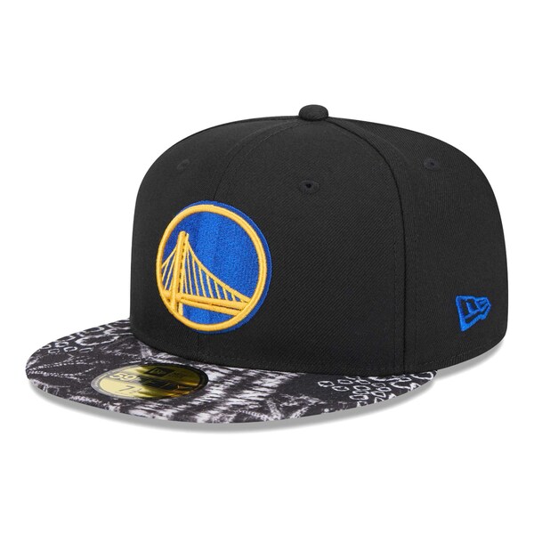 j[G Y Xq ANZT[ Golden State Warriors New Era Coral Reef Visor 59FIFTY Fitted Hat Black