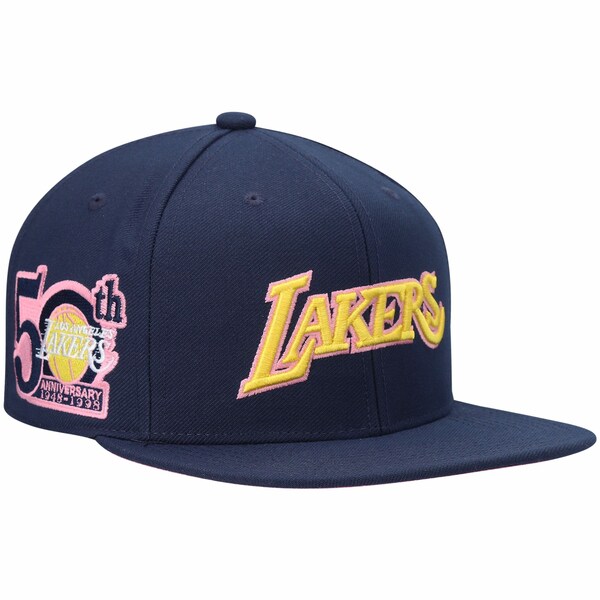 ミッチェル＆ネス ミッチェル&ネス メンズ 帽子 アクセサリー Los Angeles Lakers Mitchell & Ness 50th Anniversary Burnt Sunrise Fitted Hat Navy