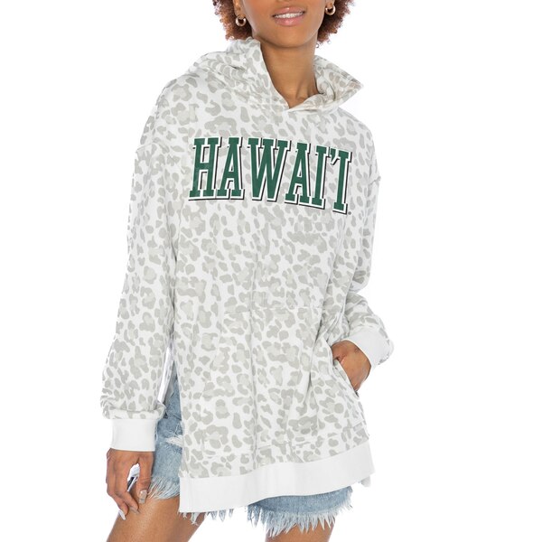 ゲームデイ レディース パーカー スウェットシャツ アウター Hawaii Warriors Gameday Couture Women 039 s Home Team Advantage Leopard Print Oversized SideSlit Pullover Hoodie White