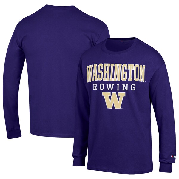 チャンピオン メンズ Tシャツ トップス Washington Huskies Champion Rowing Oars Long Sleeve T Shirt Purple