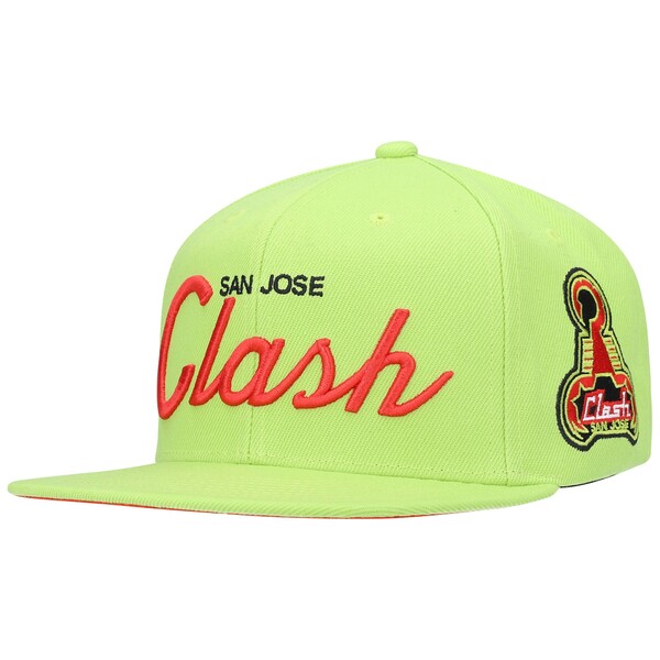 ~b`F&lX Y Xq ANZT[ San Jose Clash Mitchell & Ness Historic Logo Since '96 Foundation Script Snapback Hat Green