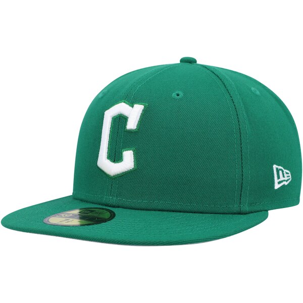 j[G Y Xq ANZT[ Cleveland Guardians New Era White Logo 59FIFTY Fitted Hat Green