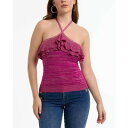 ベベ レディース カットソー トップス Women's Halter Lurex Sweater Ruffle Top Clover