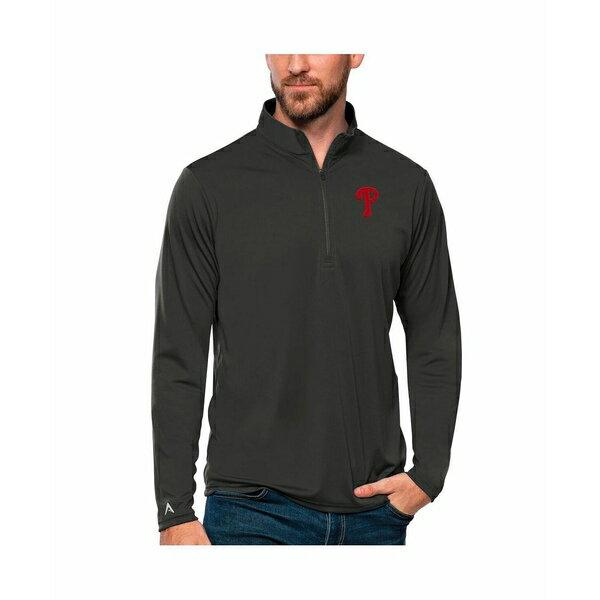 アンティグア メンズ シャツ トップス Men's Charcoal Philadelphia Phillies Tribute Quarter-Zip Pullover Top Charcoal