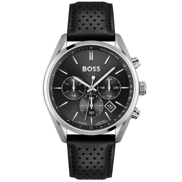 ヒューゴボス メンズ 腕時計 アクセサリー Men's Chronograph Champion Black Leather Strap Watch 44mm Black