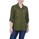 ニューヨークコレクション レディース カットソー トップス Petite Roll Tab Sleeve Jacquard Top Olive