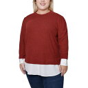ニューヨークコレクション レディース カットソー トップス Plus Size Long Sleeve Two-Fer Top Red White(4)